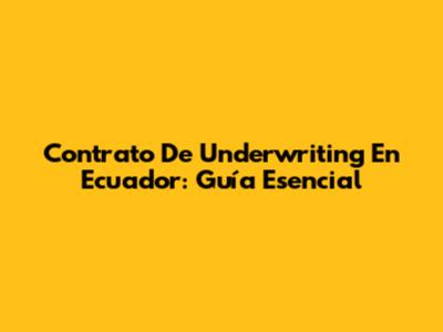 Contrato De Underwriting En Ecuador: Guía Esencial