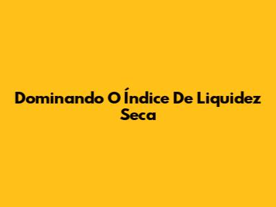 Dominando O Índice De Liquidez Seca
