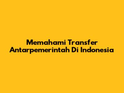 Memahami Transfer Antarpemerintah Di Indonesia