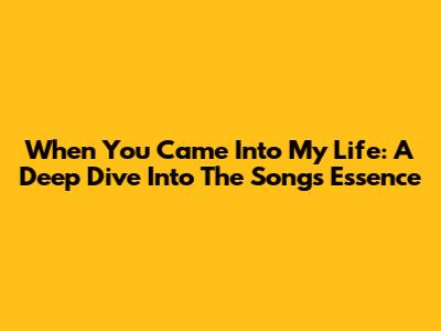 When You Came Into My Life: A Deep Dive Into The Song's Essence